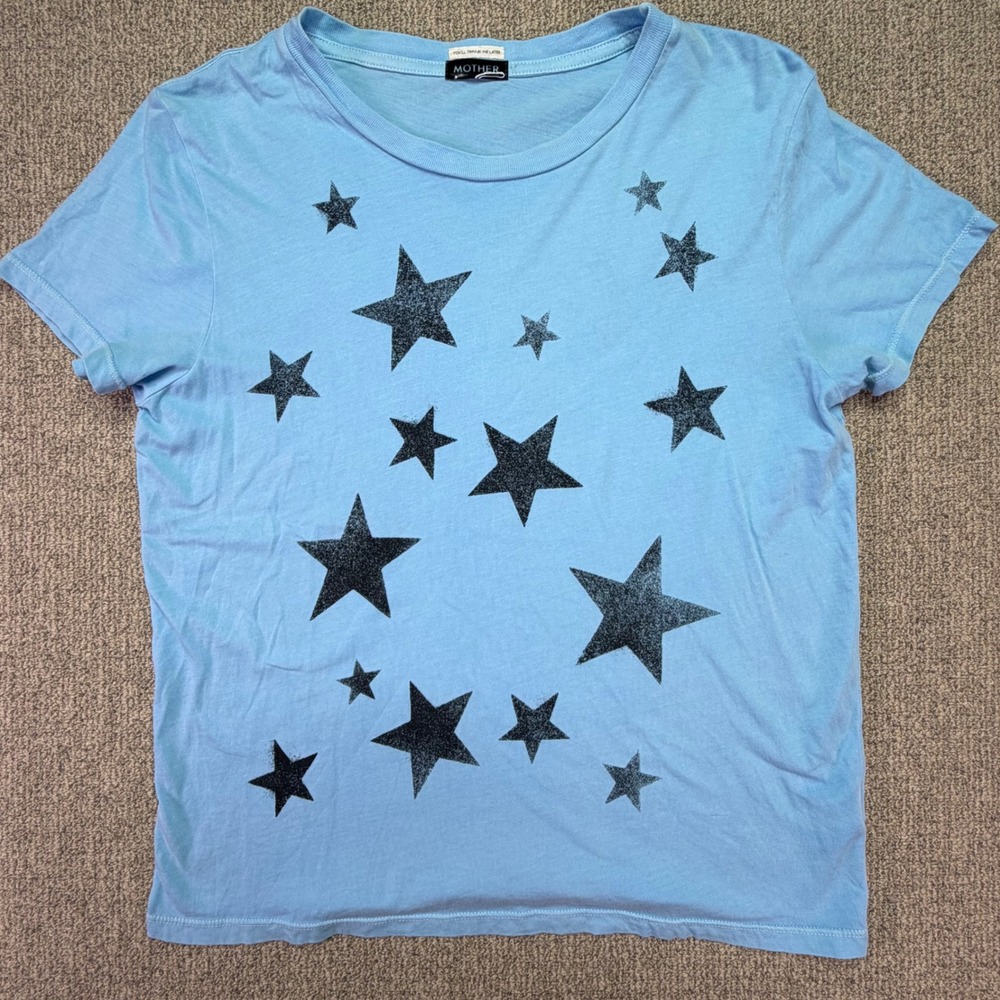 MOTHER The Lil Goodie Goodie Starstruck Tee Shirt Womens Medium Blue Star Print